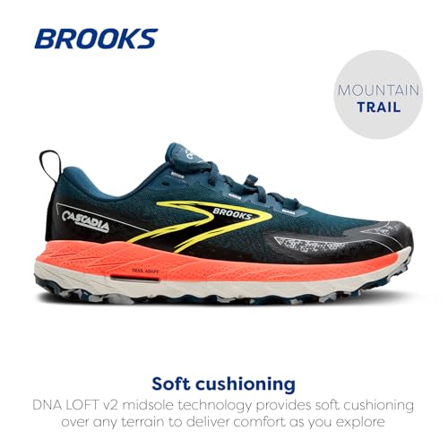 Brooks Men’s Cascadia 18 Mountain Trail Running Shoe - Legion Blue/Black/Flame - 8 Medium
