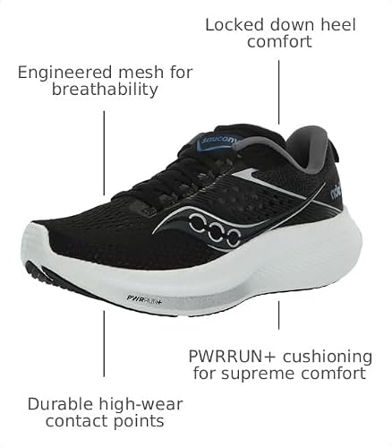 Saucony Women's Ride 17 Sneaker, Black/White, 9.5