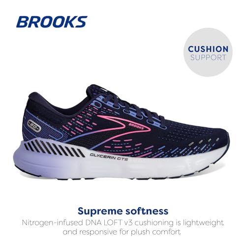 Brooks Women's Glycerin GTS 20 Supportive Running Shoe - Peacoat/Blue/Pink - 7.5 Medium