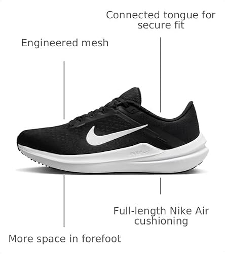 Nike Mens AIR Winflo 10, BLACK/WHITE-BLACK, 12 UK (13 US) - alternate view 5