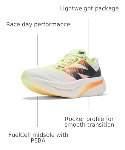 New Balance Women's FuelCell SuperComp Elite V4 Running Shoe, White/Bleached Lime Glo/Hot Mango, 5 M