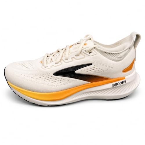 Brooks Men's Glycerin 23 Running Shoes, Arctic Wolf/Angora/Orange, 8 US