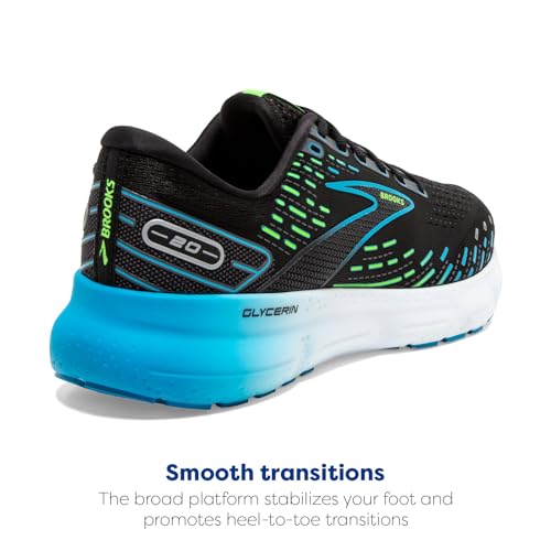 Brooks Men's Glycerin 20 Neutral Running Shoe - Black/Hawaiian Ocean/Green - 9.5 Medium