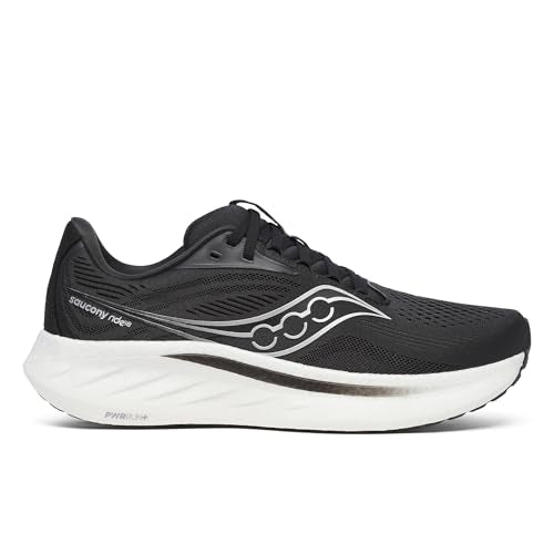 Saucony Men's Ride 18 Sneaker, Black/White, 12 Wide