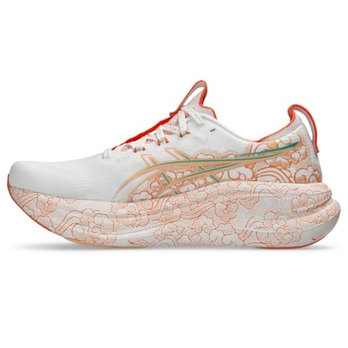 ASICS Unisex Gel-Nimbus 28 Tokyo Running Shoes, 10M / 11.5W, White/Apricot Crush
