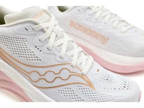 Saucony Women's Ride 19 Sneaker, White/Silk, 10 Wide
