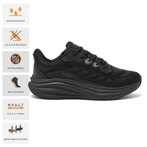 HI-TEC Resist SR Mesh Black Non Slip Work Shoes for Men, Comfortable Water Resistant Mens Food Service Sneakers, Medium and Wide Width - Black, 10.5 Medium