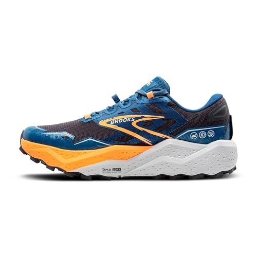 Brooks Men’s Caldera 7 Trail Running Shoe - Ebony/Blue Sapphire/Orange - 8 Medium
