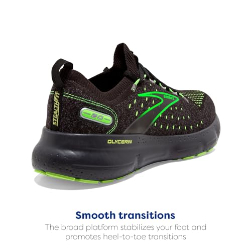 Brooks Men’s Glycerin StealthFit 20 Neutral Running Shoe - Black/Pearl/Green Gecko - 7.5 Medium