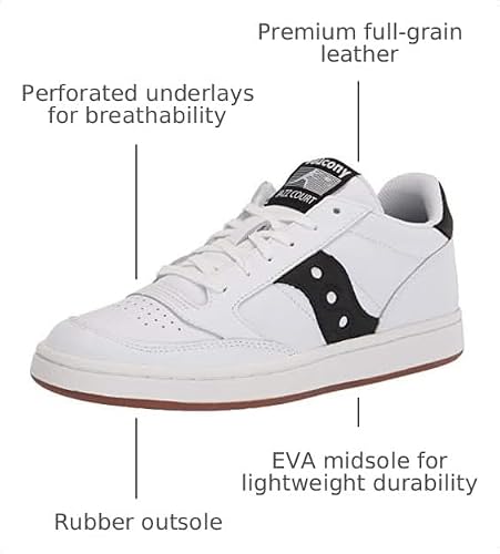 Saucony Women's Jazz Court Sneaker, White/Black, 8.5 Medium