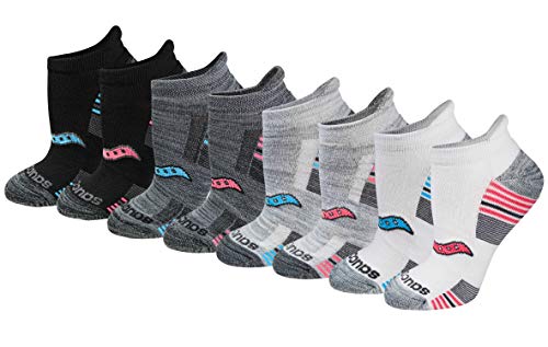 Saucony Women's RunDry Performance 8, 16 Pairs Heel Tab Athletic Socks, S-L, Grey Fashion (8 Pairs), Medium