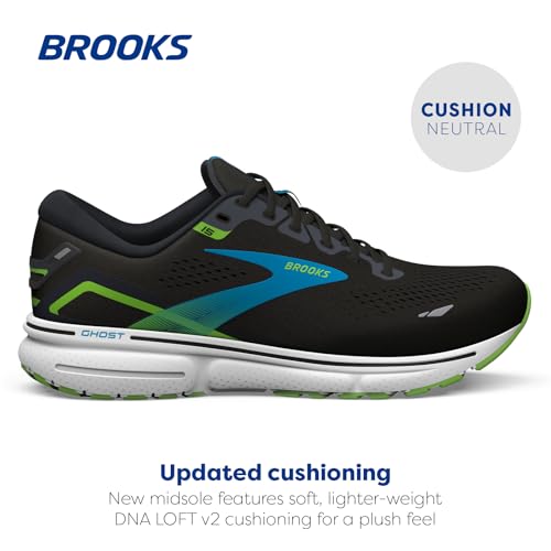 Brooks Men's Ghost 15 Neutral Running Shoe - Black/Hawaiian Ocean/Green - 7.5 Medium