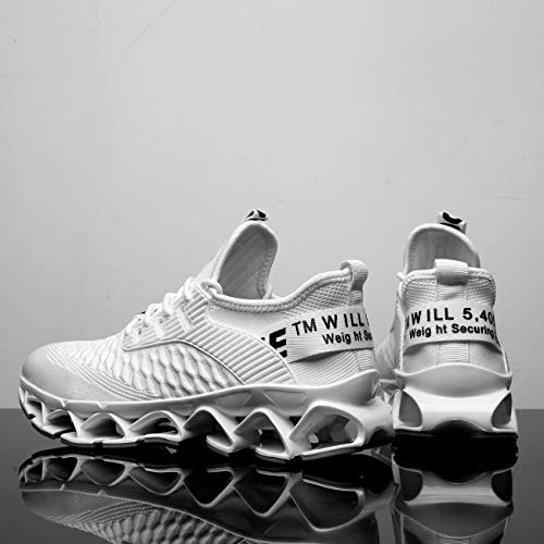 Chopben Men's Running Shoes Blade Non Slip Fashion Sneakers Breathable Mesh Soft Sole Casual Athletic Lightweight Walking Shoes(9.5,White)