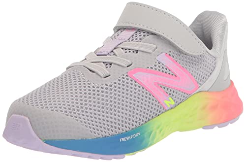 New Balance Baby Girls Fresh Foam Arishi V4 Hook and Loop Running Shoe, Light Aluminum/Cyber Lilac/Neon Pink, 4 Wide Infant