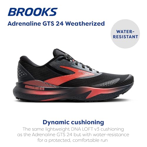 Brooks Women’s Adrenaline GTS 24 Weatherized Supportive Running Shoe - Black/Ebony/Hot Coral - 6 Medium