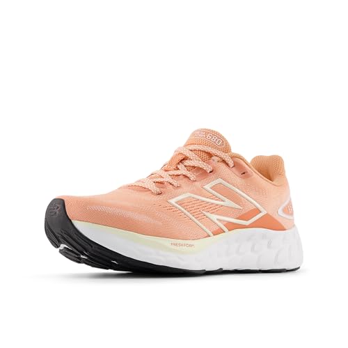 New Balance Women's Fresh Foam 680 V8 Running Shoe, Peach Nectar/White/Permafrost, 8 M