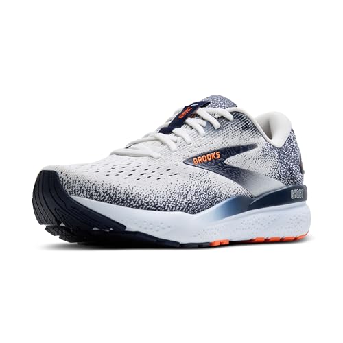 Brooks Men’s Ghost 16 Neutral Running Shoe - White/Peacoat/Orange - 9 Medium