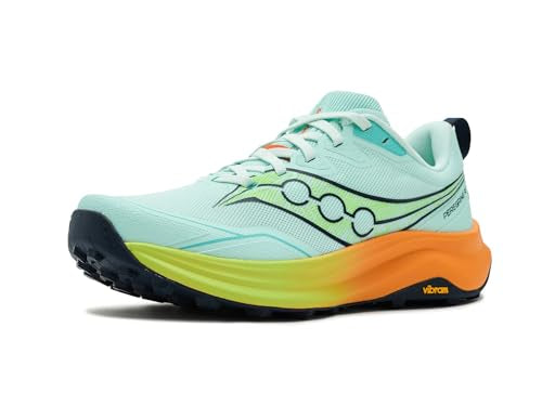 Saucony Women's Peregrine 16 Sneaker, Aqua/Citron, 9.5