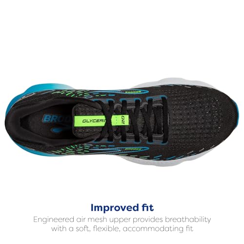 Brooks Men's Glycerin 20 Neutral Running Shoe - Black/Hawaiian Ocean/Green - 9.5 Medium
