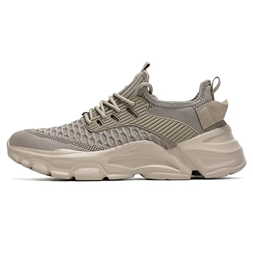 Srenket Men's Running Shoes Non Slip Shoes Breathable Lightweight Fashion Sneakers Slip Resistant Athletic Sports Walking Gym Work Shoes Khaki