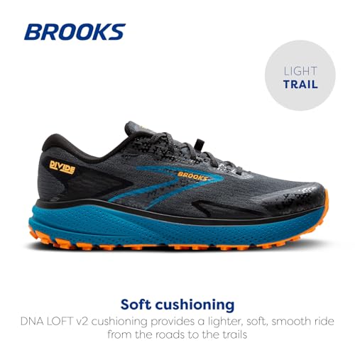 Brooks Men’s Divide 5 Trail Running Shoe - Ebony/Blue Sapphire/Orange - 10 Medium