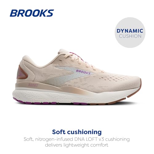 Brooks Women’s Ghost 16 Neutral Running Shoe - Almond Peach/Coconut/Purple - 11 Medium
