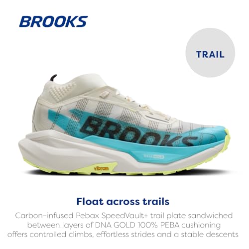 Brooks Cascadia Elite Trail Racing Shoe with Carbon-Infused Pebax Plate - Star White/Bluefish/Black - 6 Medium