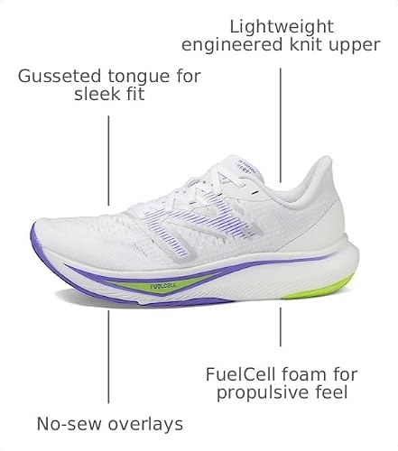 New Balance Women's FuelCell Rebel V3 Running Shoe, White/Thirty Watt/Electric Indigo, 12 W