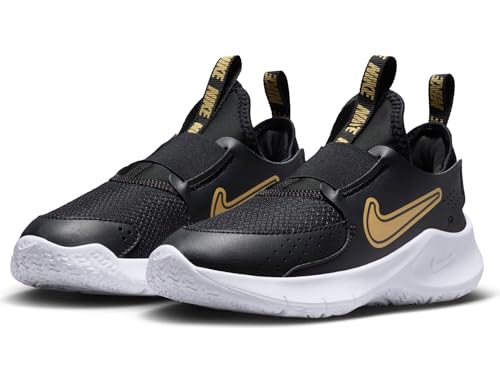 Nike Flex Runner 3 Little Kids' Shoes (FN1449-006, Black/White/Metallic Gold) Size 9