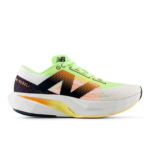New Balance Women's FuelCell Rebel V4 Running Shoe, White/Bleached Lime Glo/Hot Mango, 5.5 W
