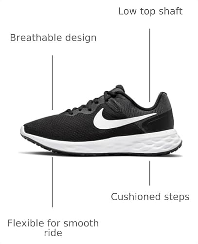 Nike W Nike Revolution 6 Nn, Women's Sneaker, Black White Dk Smoke Grey Cool Grey, 10
