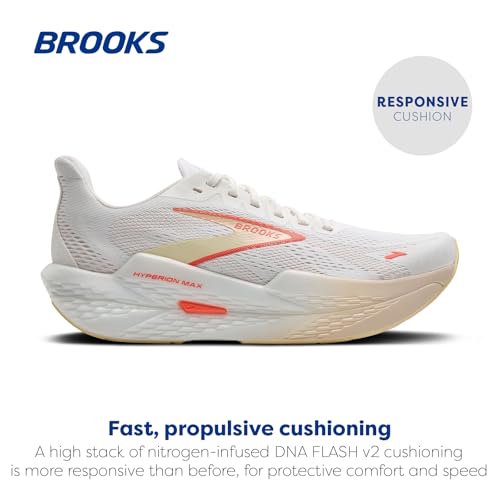 Brooks Women’s Hyperion Max 2 Neutral Running Shoe - White/Peach/Coral - 10 Medium