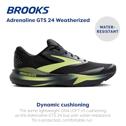 Brooks Men’s Adrenaline GTS 24 Weatherized Supportive Running Shoe - Black/Ebony/New Yellow - 11.5 Medium