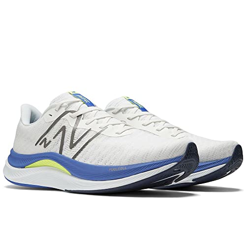 New Balance Men's FuelCell Propel V4 Running Shoe, White/Marine Blue/Thirty Watt, 8 Wide