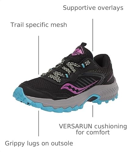 Saucony Women's Excursion TR15 Trail Running Shoe, Black/raz/Lime, 7.5