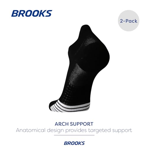 Brooks Ghost Lite No Show Socks, Running Socks with Arch Support, 2-Pack - Black - M