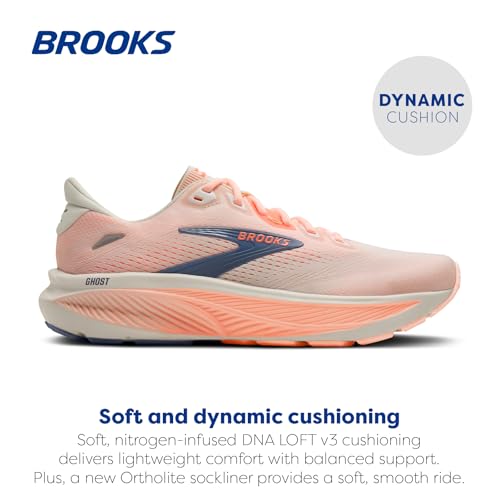 Brooks Women’s Ghost 18 Neutral Running & Walking Shoe - Star White/Cyber Peach/Grey - 8.5 Wide