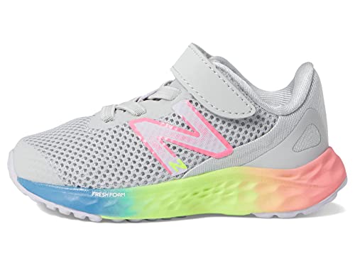 New Balance Baby Girls Fresh Foam Arishi V4 Hook and Loop Running Shoe, Light Aluminum/Cyber Lilac/Neon Pink, 4 Wide Infant