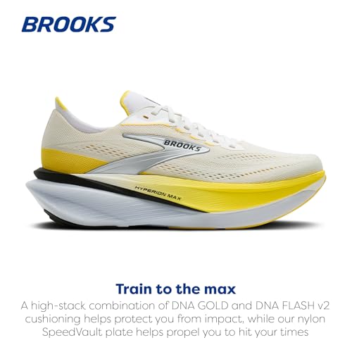 Brooks Women’s Hyperion Max 4 Neutral Running Shoe - White/Cyber Yellow/Black - 9 Medium