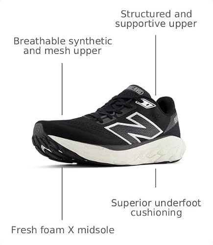 New Balance Men's Fresh Foam X 880 V14 Running Shoe, Black/Sea Salt/Silver Metallic, 13 XW