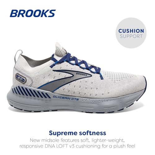 Brooks Men’s Glycerin StealthFit GTS 20 Supportive Running Shoe - Oyster/Alloy/Blue Depths - 9 Medium