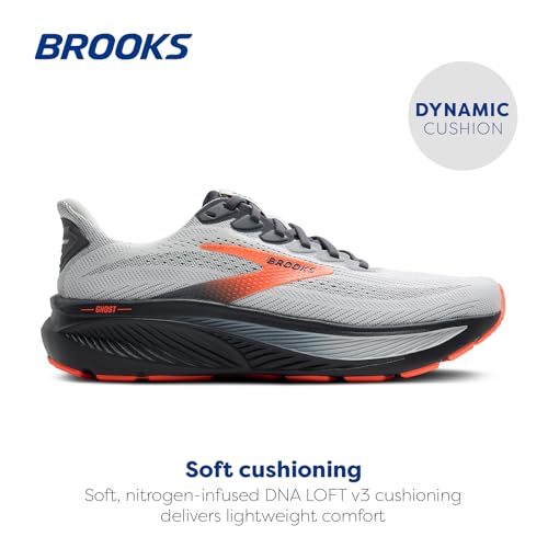 Brooks Men’s Ghost 17 Neutral Running Shoe - Oyster Mushroom/Orange/Ebony - 14 Narrow