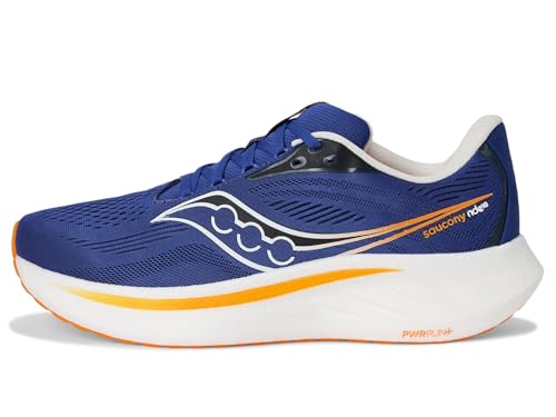Saucony Men's Ride 18 Sneaker, Azurite/Peel, 9
