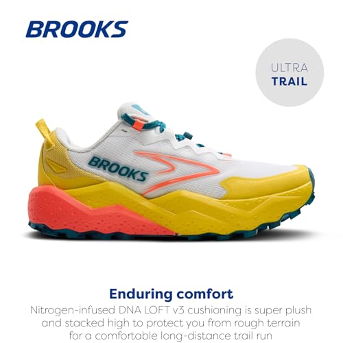 Brooks Women’s Caldera 8 Ultra Trail Running Shoe - Bit of Blue/Quince/Flame - 6.5 Medium