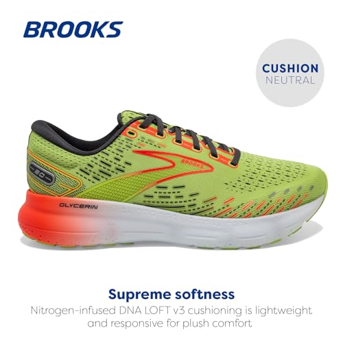 Brooks Men's Glycerin 20 Neutral Running Shoe - Lime/Red/Ebony - 10.5 Medium