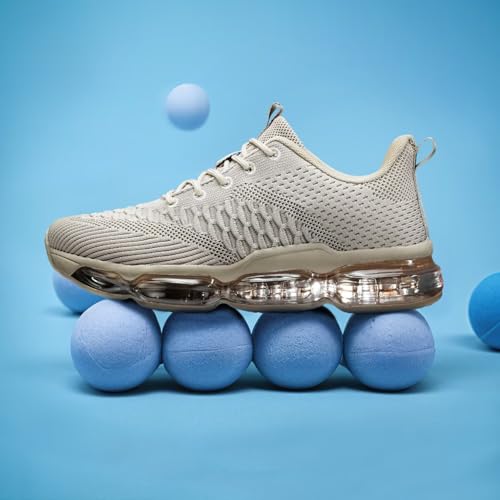 Men's Air Cushion Running Shoes Breathable Fashion Sneakers Non Slip Workout Casual Sport Gym Comfortable Walking Shoes Khaki
