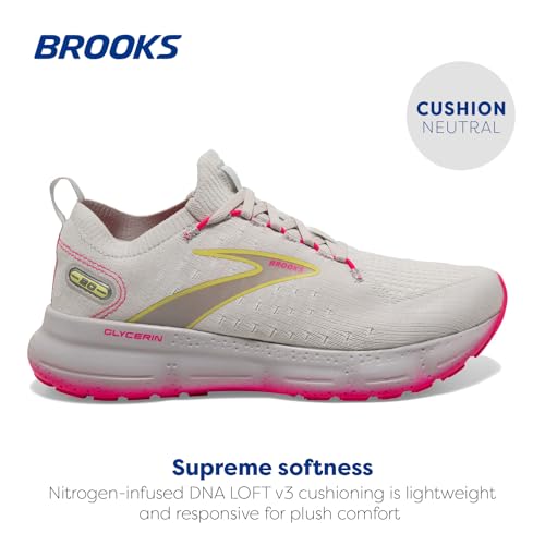 Brooks Women’s Glycerin StealthFit 20 Neutral Running Shoe - Grey/Yellow/Pink - 11 Medium