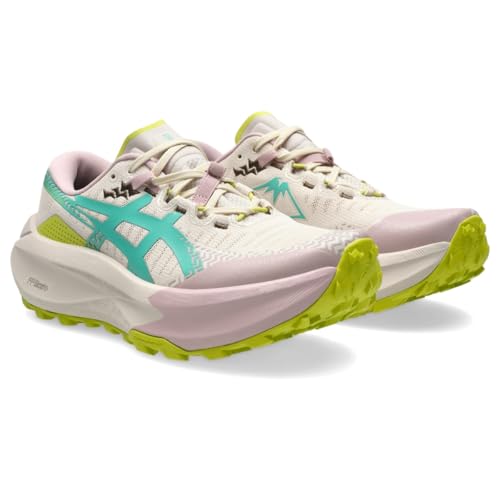 ASICS Women's Trabuco MAX 5 Trail Running Shoes, 7.5, Mineral Beige/Aurora Green