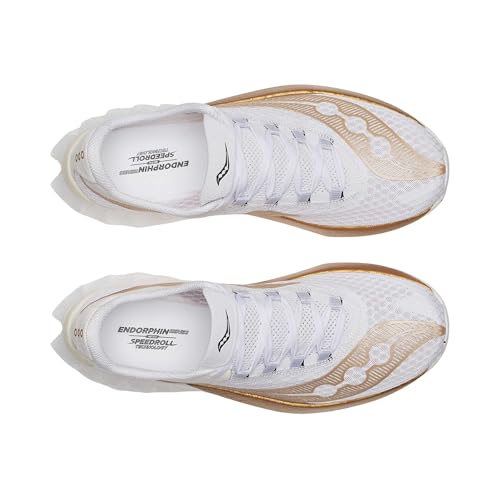 Saucony Men's Endorphin Pro 4 Sneaker, White/Gold, 13