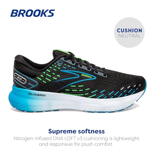 Brooks Men's Glycerin 20 Neutral Running Shoe - Black/Hawaiian Ocean/Green - 9.5 Medium